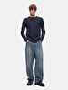 Ribbed Crew Neck Long Sleeve Knitwear Navy Pullover