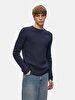 Ribbed Crew Neck Long Sleeve Knitwear Navy Pullover