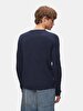 Ribbed Crew Neck Long Sleeve Knitwear Navy Pullover