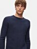 Ribbed Crew Neck Long Sleeve Knitwear Navy Pullover