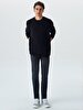 Textured Crew Neck Long Sleeve Knitwear Black Pullover