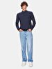 Straight Collar Long Sleeve Knitwear Navy Pullover