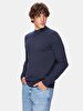 Straight Collar Long Sleeve Knitwear Navy Pullover