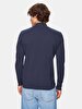 Straight Collar Long Sleeve Knitwear Navy Pullover