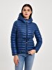 Straight With Hood Zipper Closing Dark Blue Coat