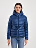 Straight With Hood Zipper Closing Dark Blue Coat