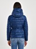 Straight With Hood Zipper Closing Dark Blue Coat