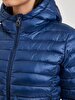Straight With Hood Zipper Closing Dark Blue Coat