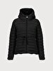 Straight With Hood Zipper Closing Black Coat