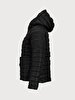 Straight With Hood Zipper Closing Black Coat