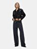 Bleached Cuban Collar Zipper Closing Black Jacket