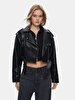 Bleached Cuban Collar Zipper Closing Black Jacket