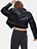 Bleached Cuban Collar Zipper Closing Black Jacket