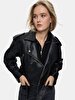 Bleached Cuban Collar Zipper Closing Black Jacket