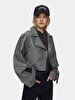 Bleached Cuban Collar Zipper Closing Grey Jacket