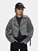 Bleached Cuban Collar Zipper Closing Grey Jacket