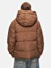 With Hood Zipper Closing Puffer Brown Coat