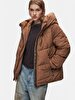 With Hood Zipper Closing Puffer Brown Coat