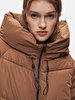 With Hood Zipper Closing Puffer Brown Coat