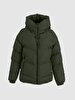 With Hood Zipper Closing Puffer Green Coat