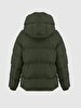 With Hood Zipper Closing Puffer Green Coat
