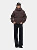 With Hood Zipper Closing Puffer Brown Coat