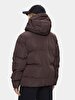 With Hood Zipper Closing Puffer Brown Coat