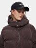 With Hood Zipper Closing Puffer Brown Coat
