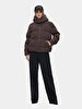 With Hood Zipper Closing Puffer Brown Coat