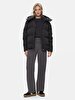 With Hood Zipper Closing Puffer Black Coat