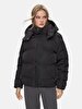 With Hood Zipper Closing Puffer Black Coat