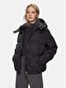With Hood Zipper Closing Puffer Black Coat