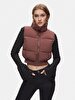 Straight Collar Puffer Brown Vest