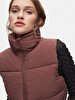 Straight Collar Puffer Brown Vest