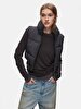 Straight Collar Puffer Black Vest