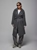 Straight Cuban Collar Long Sleeve Grey Coat