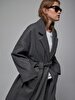 Straight Cuban Collar Long Sleeve Grey Coat