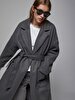 Straight Cuban Collar Long Sleeve Grey Coat