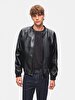 Knit Collar Straight Black Jacket
