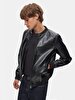 Knit Collar Straight Black Jacket