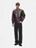 Knit Collar Straight Brown Jacket