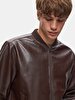 Knit Collar Straight Brown Jacket