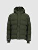 With Hood Zipper Closing Green Coat