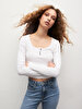 Ribbed Buttoned White T-shirt