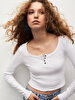 Ribbed Buttoned White T-shirt