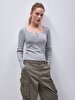 Ribbed Buttoned Grey T-shirt