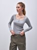 Ribbed Buttoned Grey T-shirt