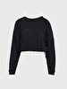 Asymmetric Waist Elastic Black Sweatshirt