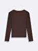 V-neck Ribbed Brown T-shirt