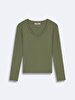 V-neck Ribbed Green T-shirt